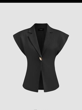 Cider Black Sleeveless Blazer Vest with Gold-Tone Button